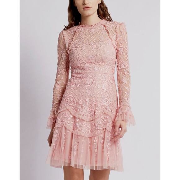 Needle & Thread Marigold Rose Mini Dress Desert Pink Size 6 NWT - Picture 5 of 12